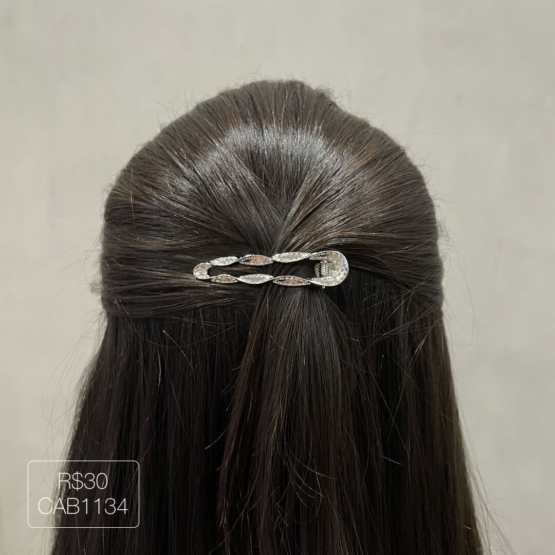Hair Clip Torcido Liso Prateado